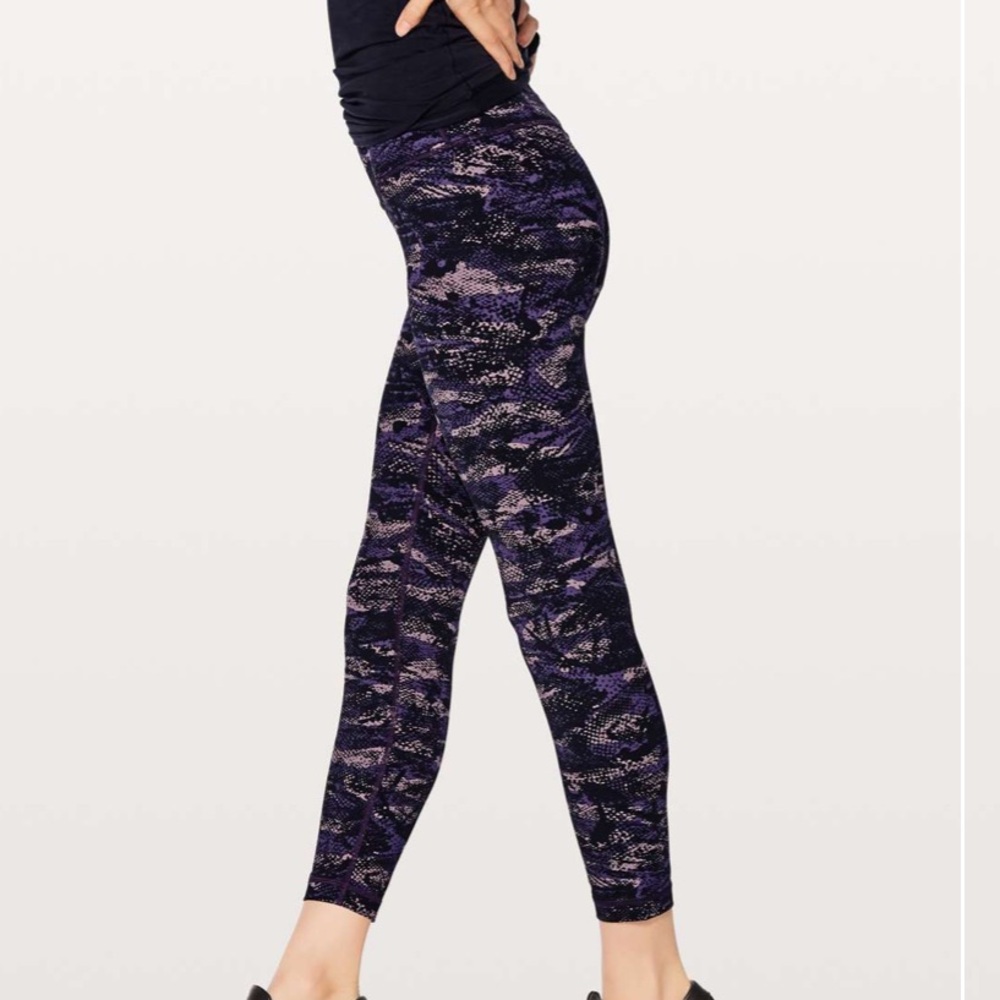 Lululemon Leggings Wunder Under Hi-Rise 25” Tight Rip Wave Purple Thunder Black - Picture 4 of 9